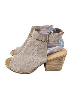 Toms Shoes Womens Size 9.5 Taupe Brown Suede Grenada Peep Toe Sandals *Read*
